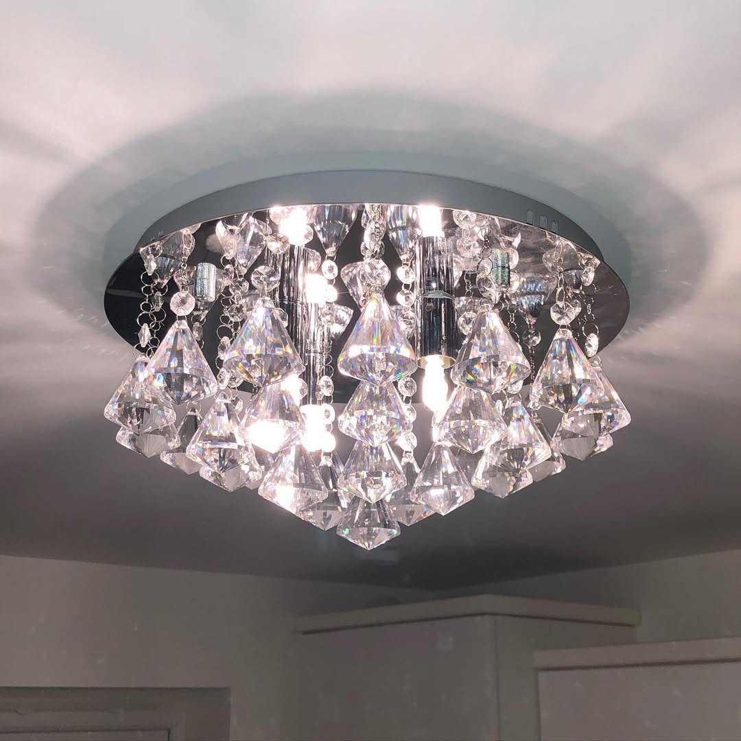 Crystal flush-mount fixture installed